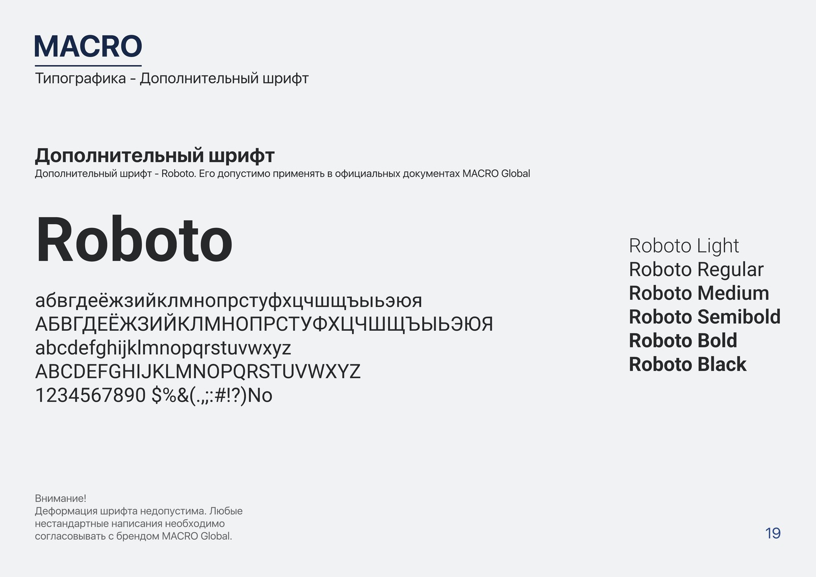 Страница дополнительной гарнитуры с начертаниями